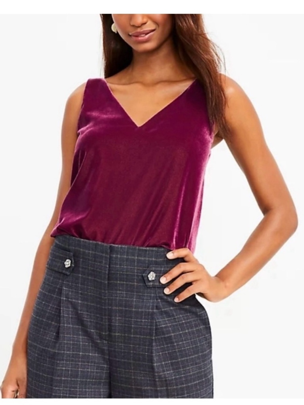 LOFT Velvet V-Neck Camisole in Deep Berry